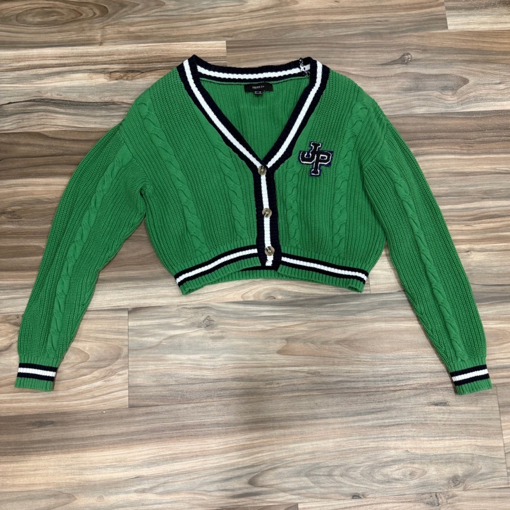 Forever 21 Green Knit Cardigan with Black and White Accents
